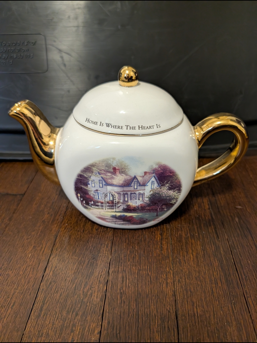 Thomas Kinkade White Porcelain Teapot with Gold Accents